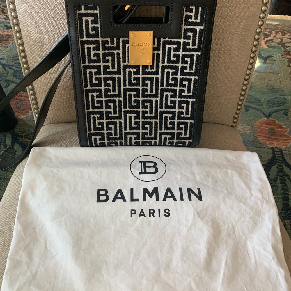 Brand NEW w dust bag Balmain 1945 Monogram Jacquard Tote Bag in black